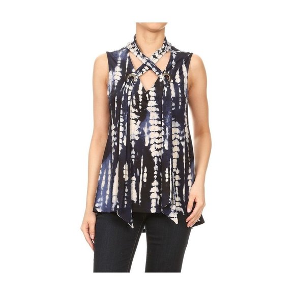 ariella usa Tops - Ariella Grommet Detail Tie Dye Scarf Top, Blue